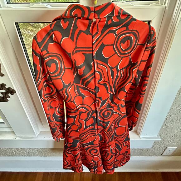 Vintage Eleanor Brenner Couture Orange & Black Mod Print Dress 1970s Size Small - Picture 4 of 16